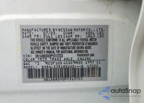 2023 Nissan Sentra Sr z USA, uszkodzony, nr VIN 3N1AB8DV0PY313703